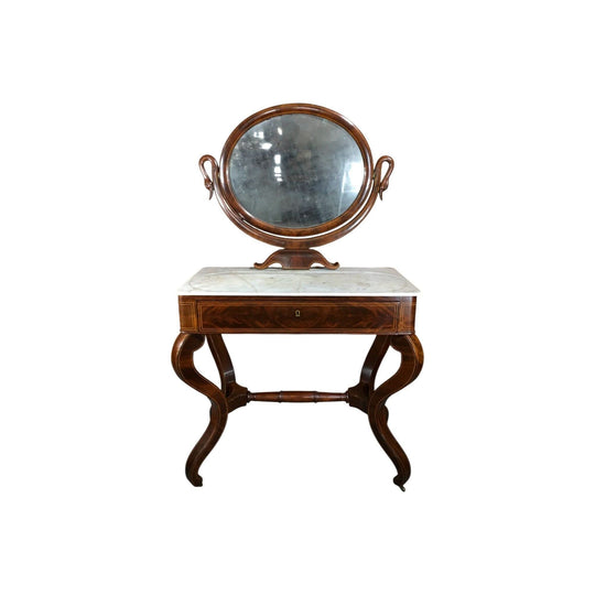 Danish Mahogany dressing table, oval mirror with swan head supports, c. 1815