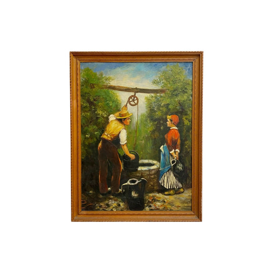 Danish Oil On Canvas Of A Meeting At The Well