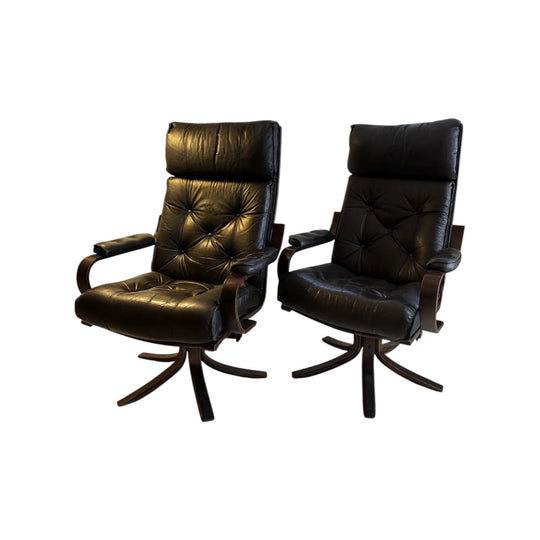 Danish Rosewood & Leather Swivel Lounge Chairs by P. Schultz & Co. — 1960s