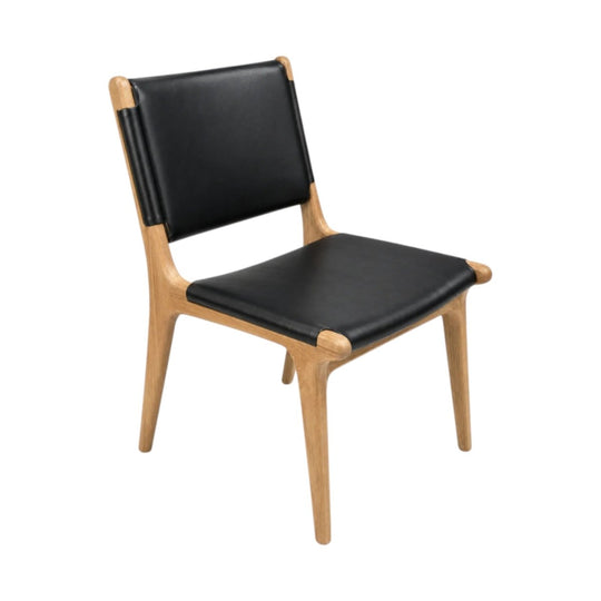 Danish Style Black Leather & Teak Dining Chair Scandinavian Modern