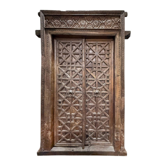 Dark Carved Indian Teak Door