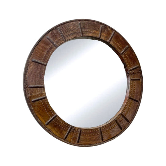 Dark Round Carved Mirror