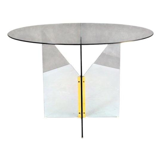 1980s Leon Russell Style Glass Dining Table