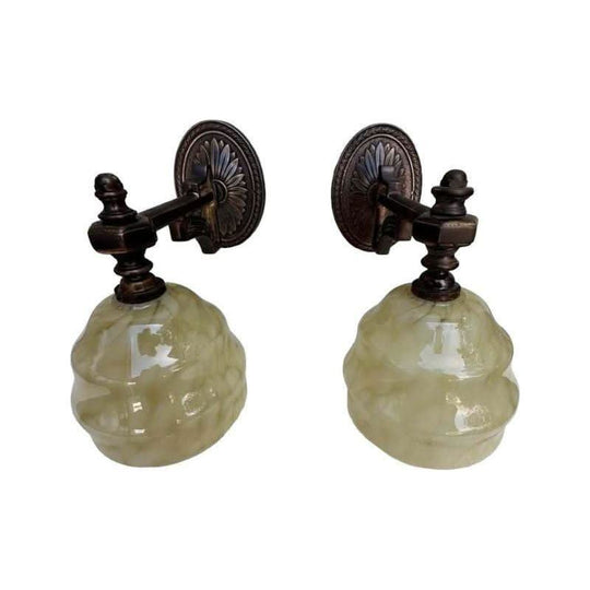 Deco Brass Wall Light Pair