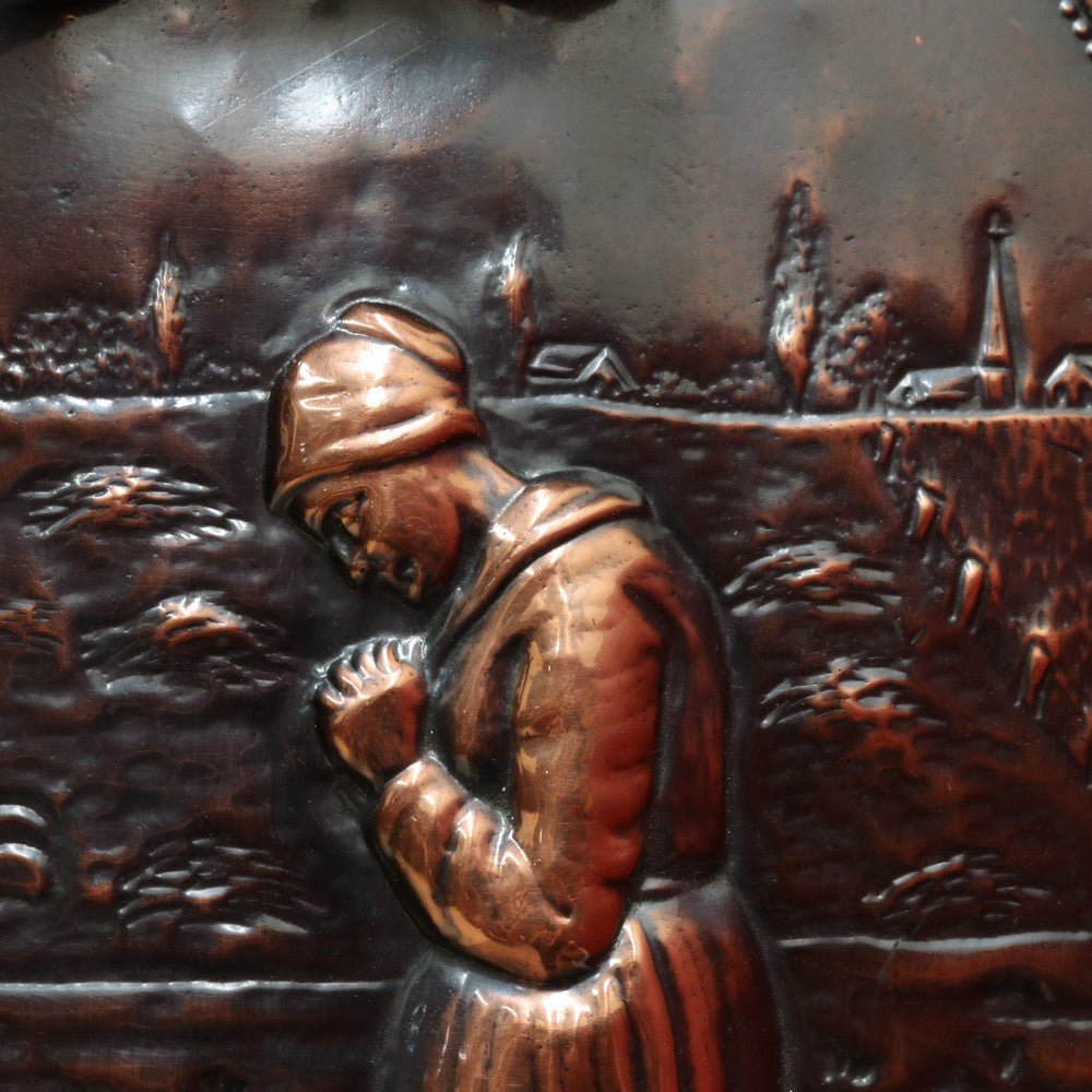 Decorative Dutch Copper Wall Hanging with Religious Scene Crucifix and Inscription. B12858 | Bazaa | Designer, Vintage and Antique Furniture