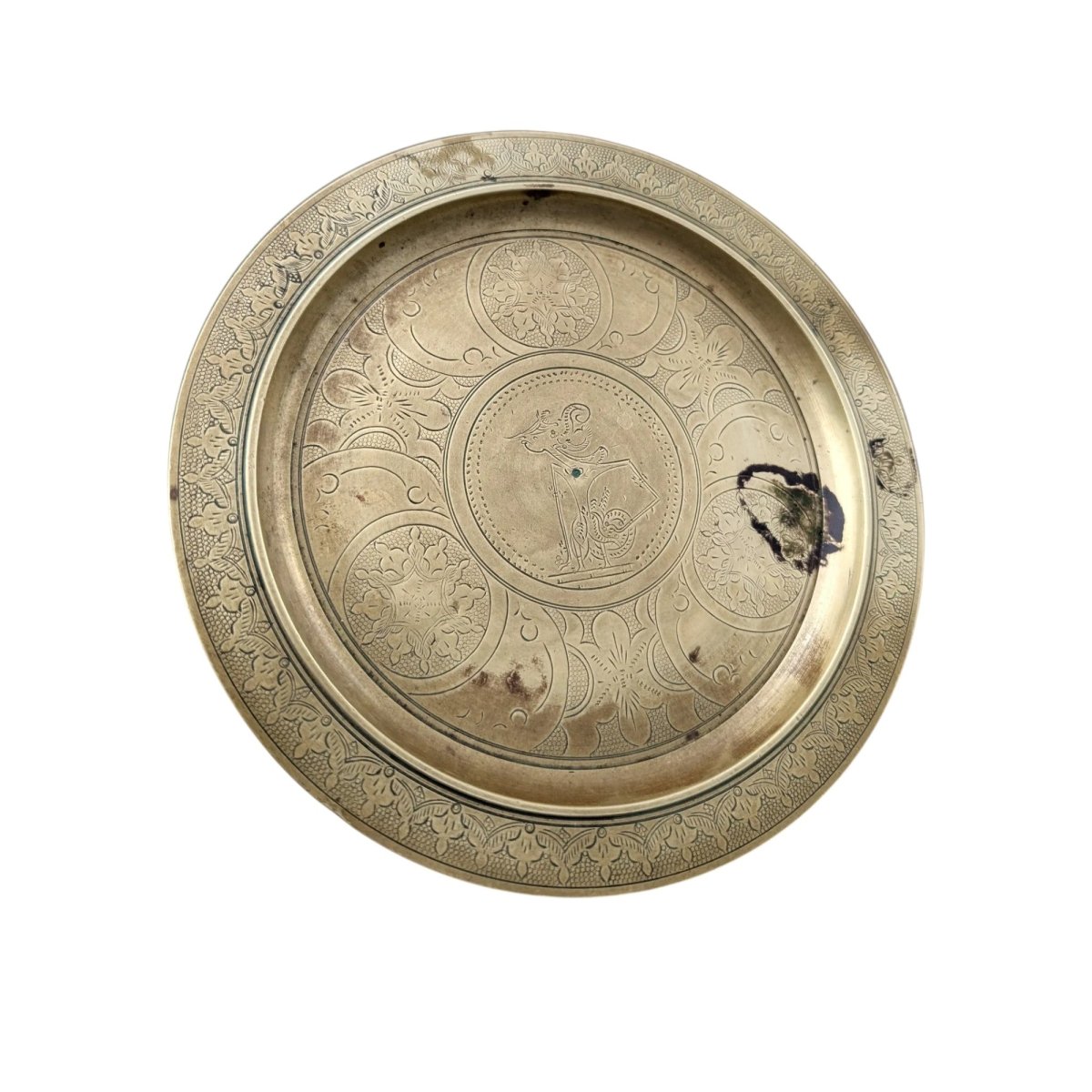 Decorative Neoclassical Brass Plate | Hand Engraved Brass | Bazaa | Designer, Vintage and Antique Furniture
