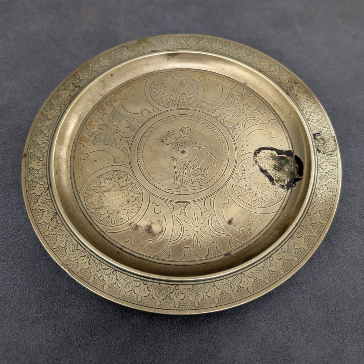Decorative Neoclassical Brass Plate | Hand Engraved Brass | Bazaa | Designer, Vintage and Antique Furniture