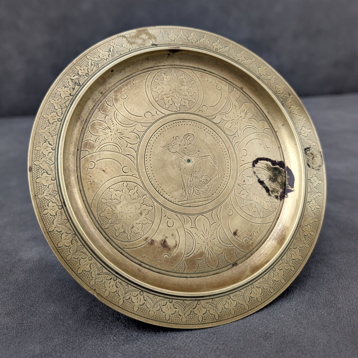 Decorative Neoclassical Brass Plate | Hand Engraved Brass | Bazaa | Designer, Vintage and Antique Furniture