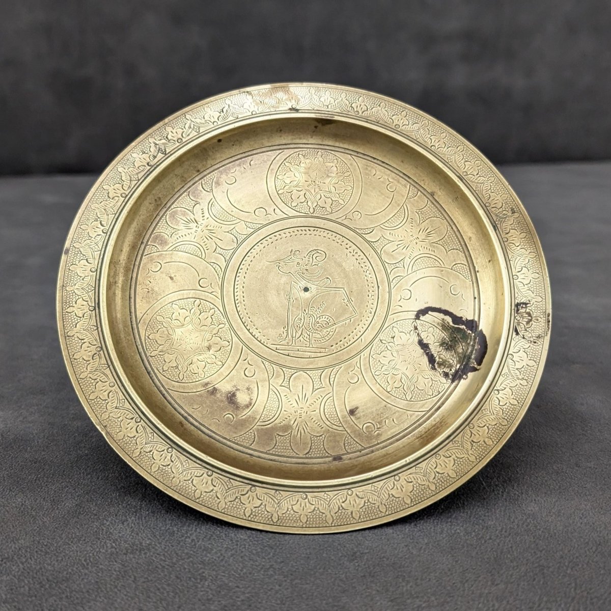 Decorative Neoclassical Brass Plate | Hand Engraved Brass | Bazaa | Designer, Vintage and Antique Furniture