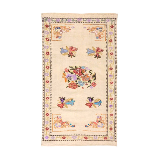 Decorative Turkish Kilim Rug | Handwoven Wool Embroidery