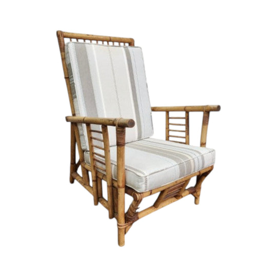 Vintage Bamboo Armchair with Natural Tone Cushions