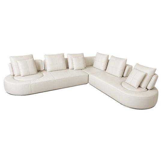 Domino-Style Curved White Leather Modular Sectional Sofa