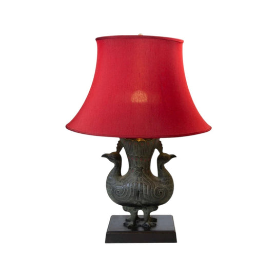 Double standing peacock bronze lamp