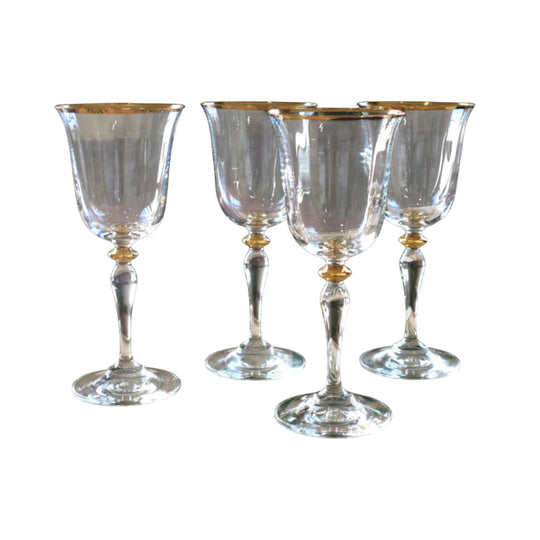 Paşabahçe Turkey Gold Rimmed Wine Glasses Set of 4 Gold Rim Glasses Optic Panel