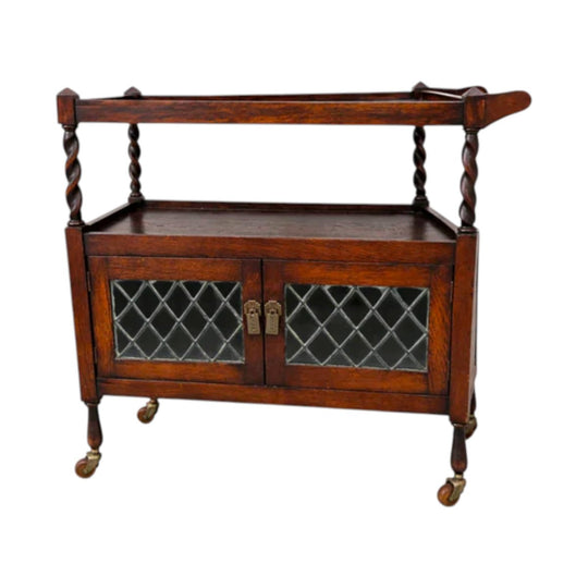 Drinks Cart Art Deco Barley Twist Vintage Timber Glass Doors Storage
