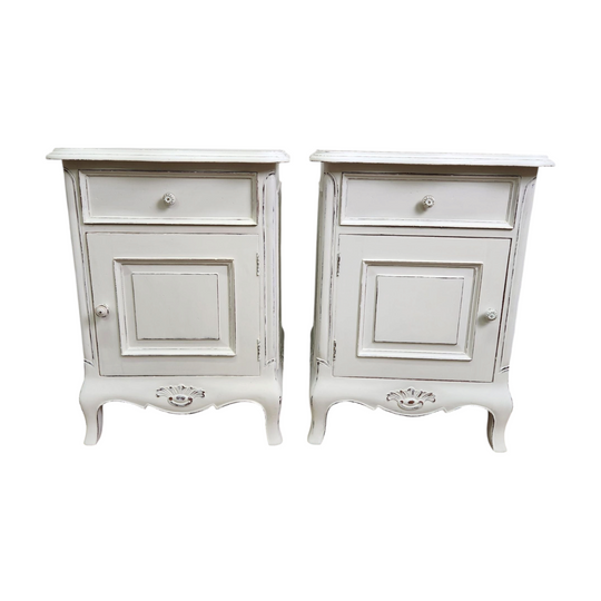 Pair of Hand-Painted White French Provincial Bedside Tables