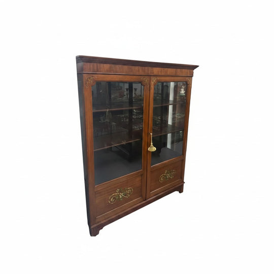 Edwardian Marquetry Inlaid & Hand Painted Display Cabinet