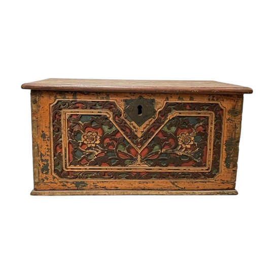 Antique Carved Wood Chest / Trunk - Vintage Rustic Storage Box