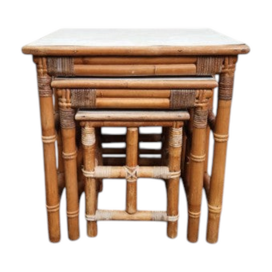 Set of 3 Vintage "Reetex" Nest of Cane Side Tables