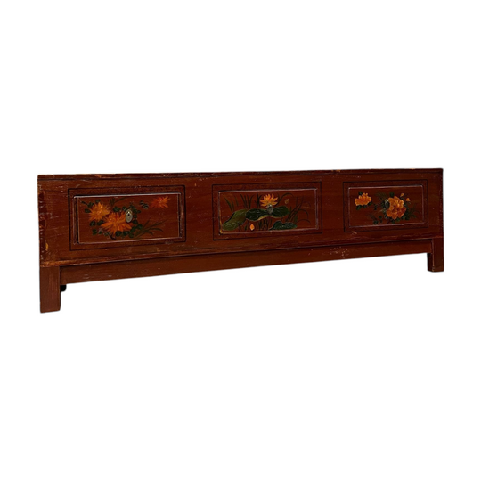 Antique Chinese Low Cabinet, 3 Drawer, Floral Panels