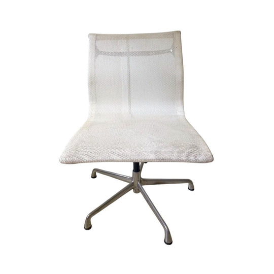 Eames Aluminium Group EA330 Armless Office Chair in Cream/Off-White Mesh with Polished Aluminium Base