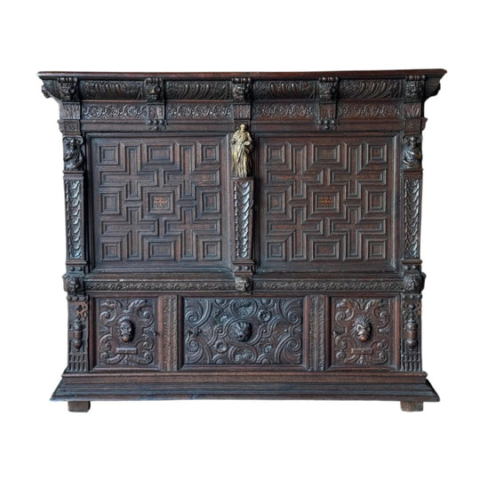 Early 17th Century Flemish Renaissance Carved Oak Cabinet