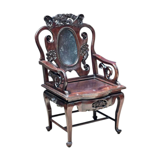 Early 20th century Chinese hardwood armchair with oval marble panel c.1910