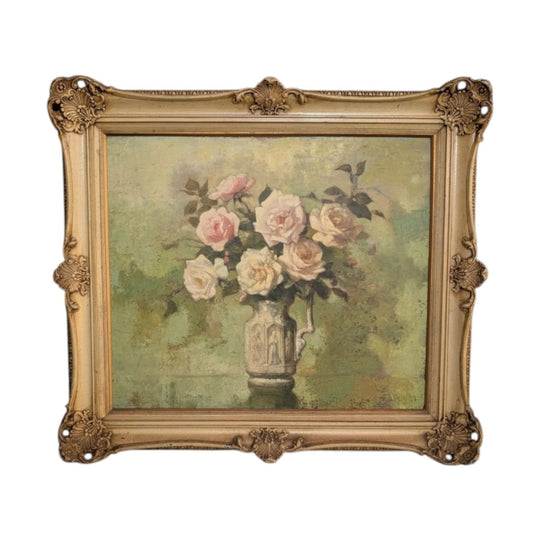 Early 20th Century Floral Oil Painting by Lyall Trindall in French Provincial Gilt Frame