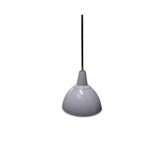 Early 20th Century Grey Enamel Factory Pendant | Industrial Provenance in Soft Grey