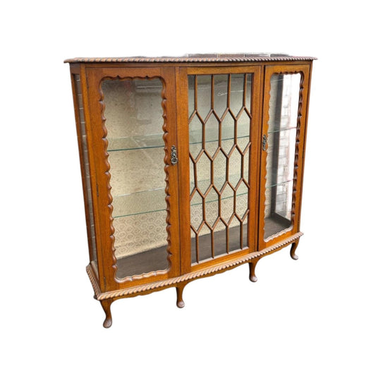 Early 20th-Century Wooden Display Cabinet with Astral Glazing
