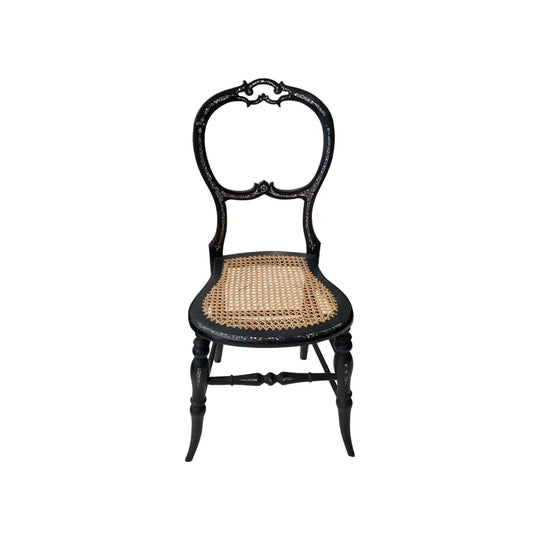 Ebonized inlaid cane seat chair Circa 1890's