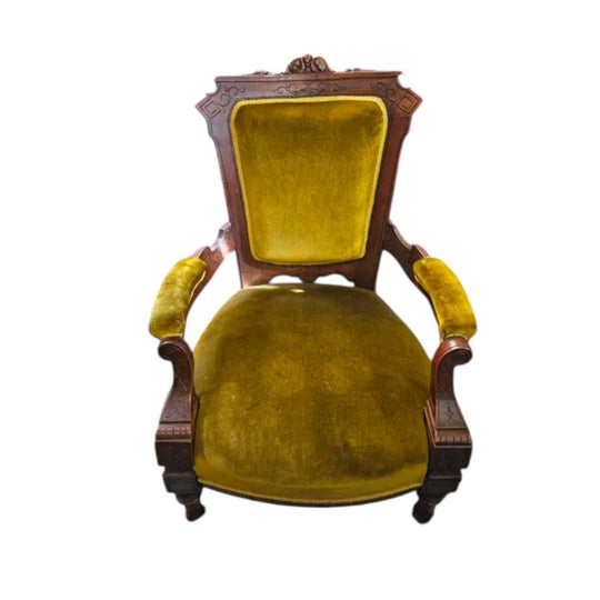 Edwardian Carved/Velvet Mahogany Armchair