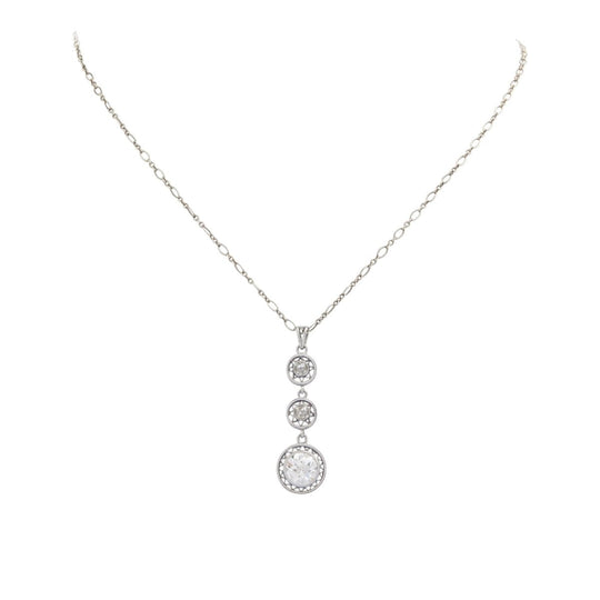 Edwardian, Platinum & Old European Cut Diamond Lavalier Necklace