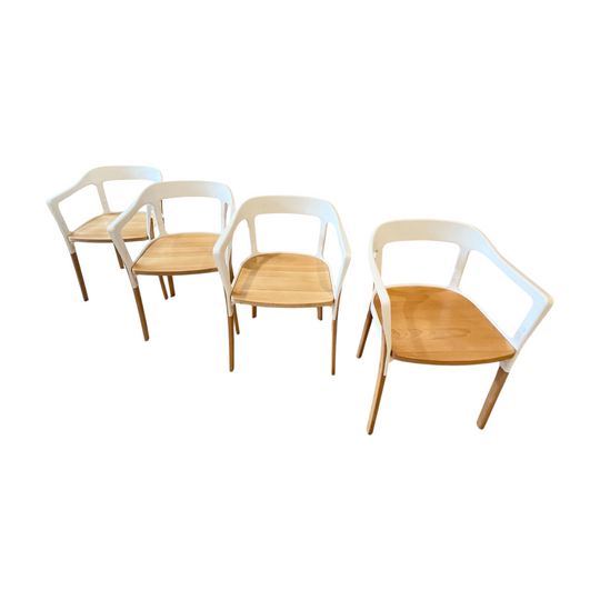 Magis Steelwood Chairs by Ronan & Erwan Bouroullec – Set of Four, Solid Beech with White Powder-Coated Steel Backrests