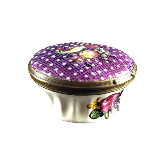 English enamel box, bird & fruit, circa 1760