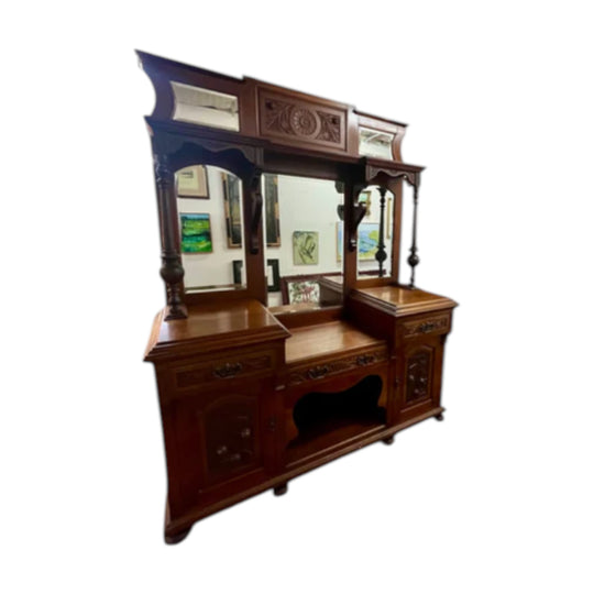 Antique CLAUSCEN & CO carved Walnut mirror back sideboard 1890's AUSTRALIA