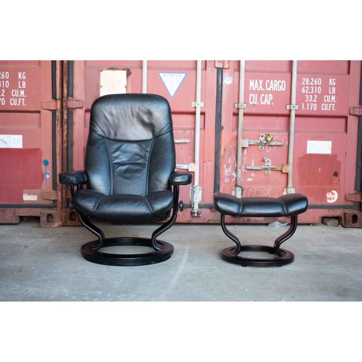 Ekornes Stressless Consul Recliner with Footstool – Medium Size, Black Leather Comfort | Bazaa | Designer, Vintage and Antique Furniture