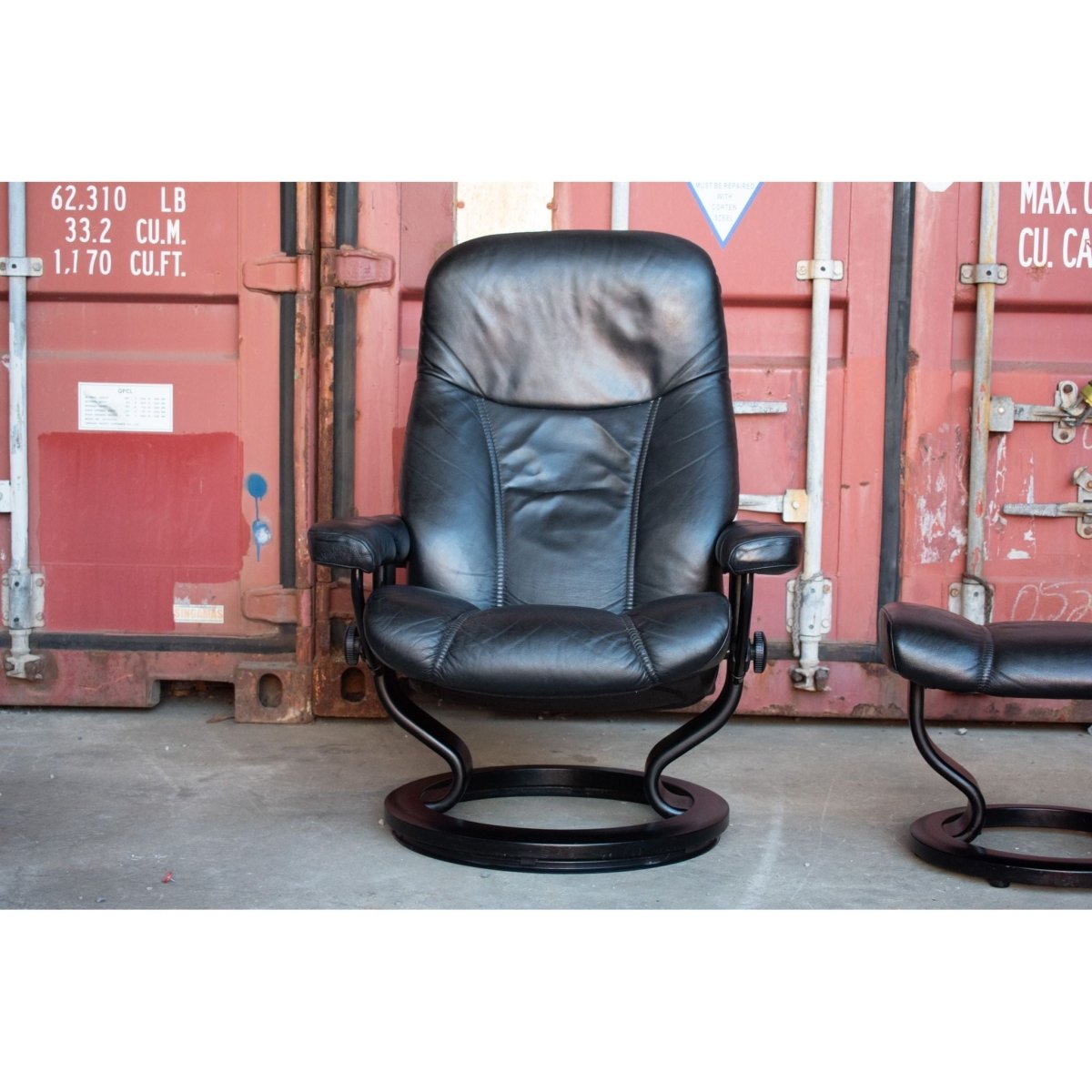 Ekornes Stressless Consul Recliner with Footstool – Medium Size, Black Leather Comfort | Bazaa | Designer, Vintage and Antique Furniture