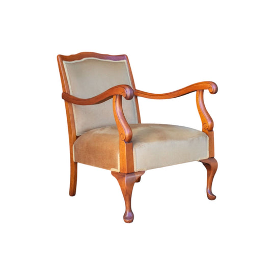 Elegant French Antique Armchair in Mustard-Gold Velour