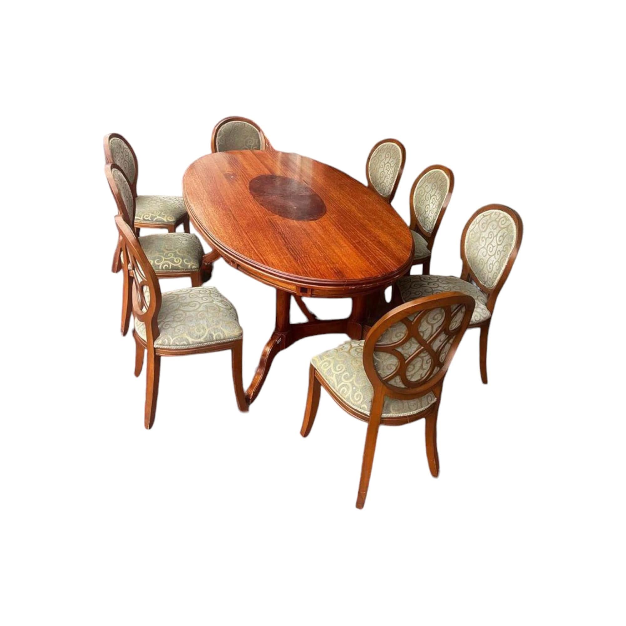 Shop Elegant large oval shape Wooden Dining Table with 8 Chairs solid ...
