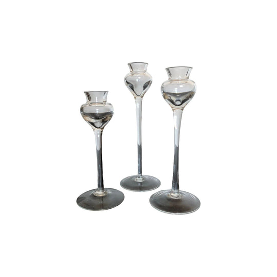 Elegant Long-Stem Glass Candle Holder Set of 3