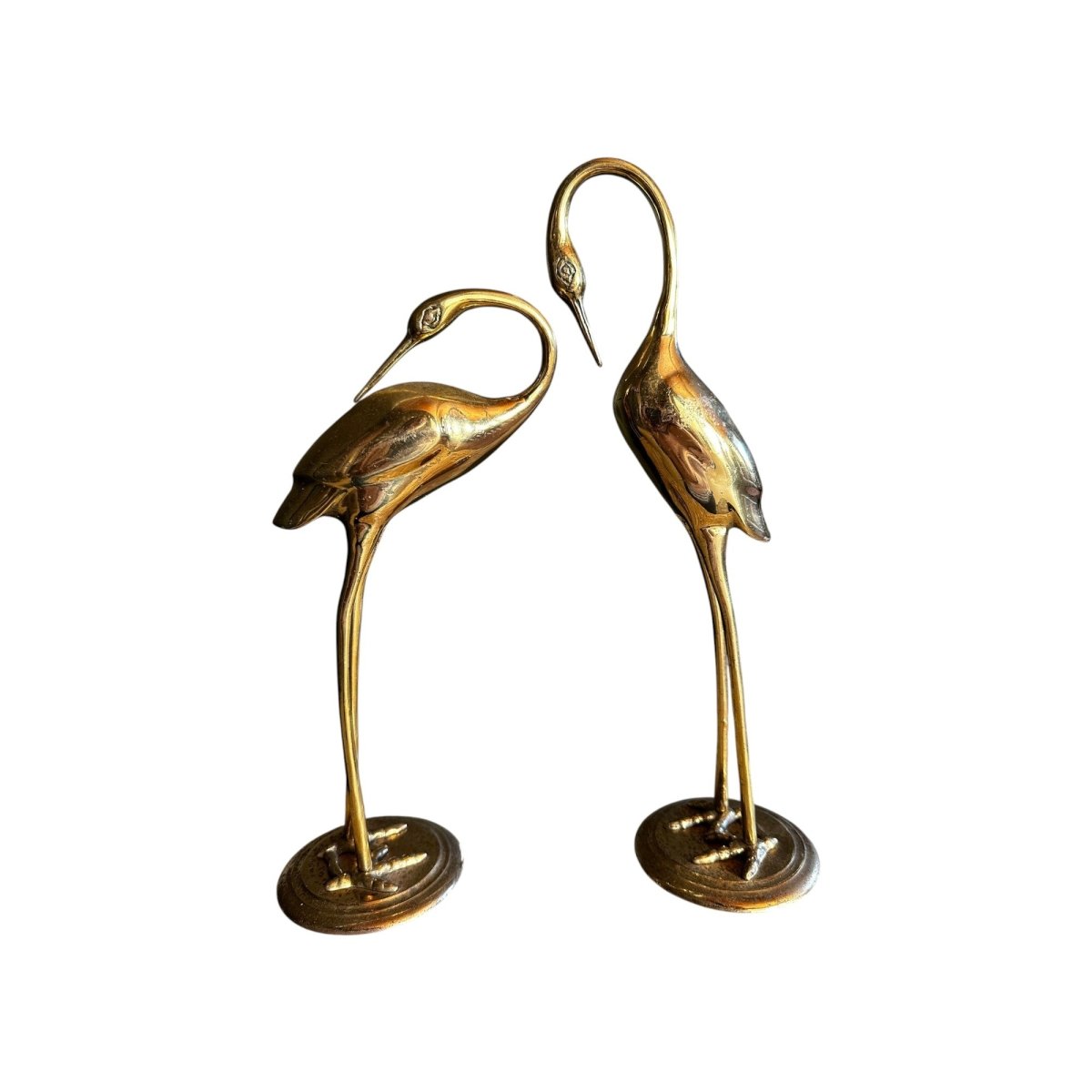 Elegant Mid - Century Solid Brass Crane Pair – Hollywood Regency Sculptural Decor | Bazaa | Designer, Vintage and Antique Furniture