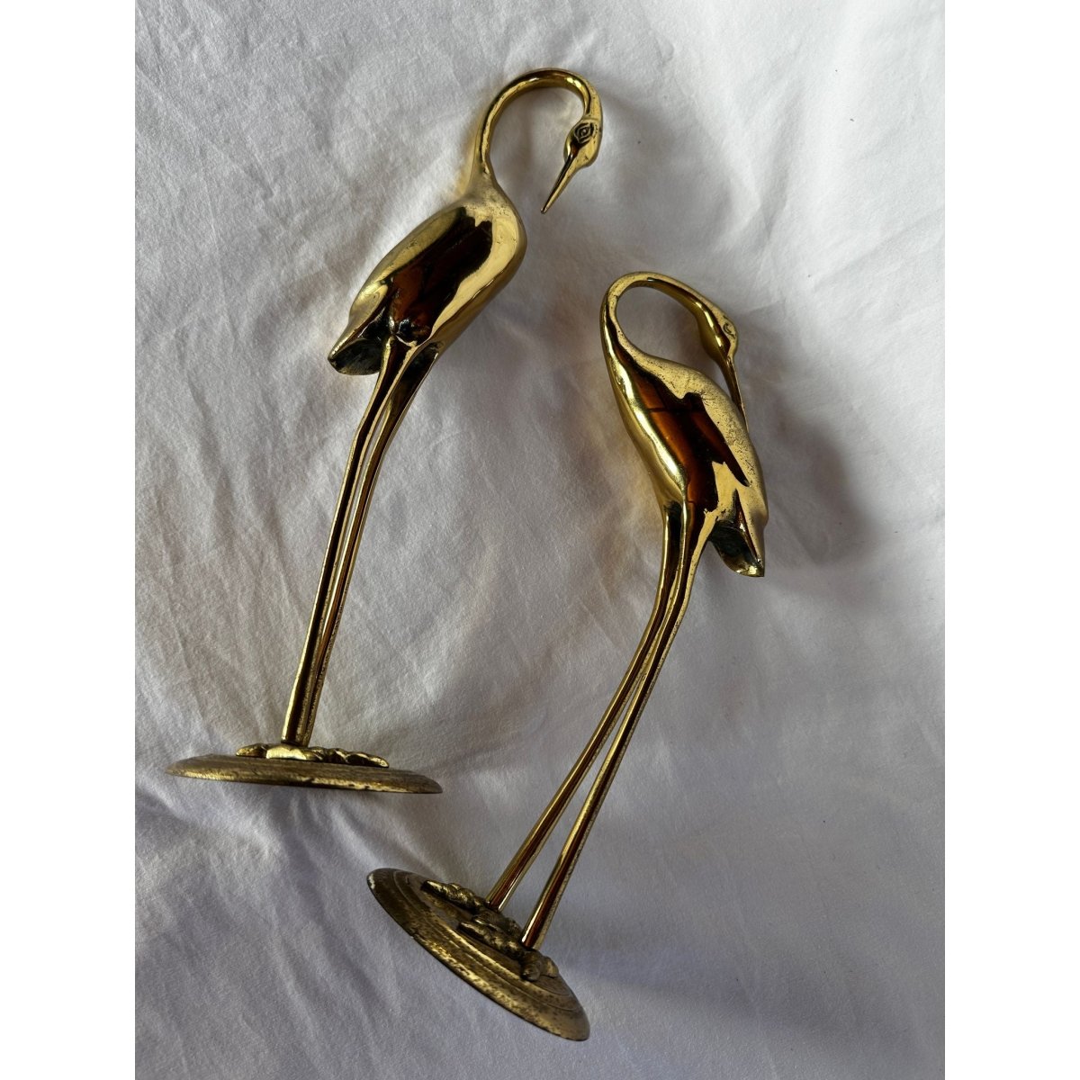 Elegant Mid - Century Solid Brass Crane Pair – Hollywood Regency Sculptural Decor | Bazaa | Designer, Vintage and Antique Furniture