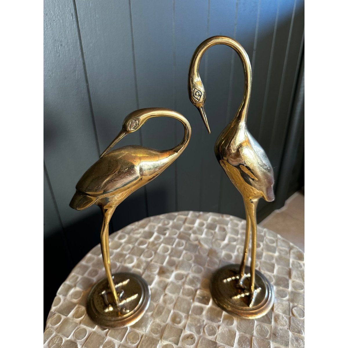 Elegant Mid - Century Solid Brass Crane Pair – Hollywood Regency Sculptural Decor | Bazaa | Designer, Vintage and Antique Furniture