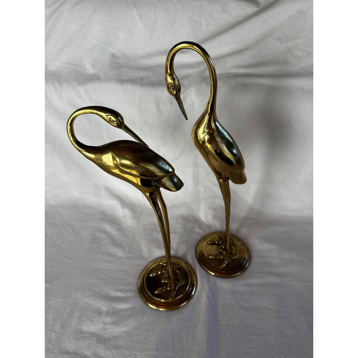 Elegant Mid - Century Solid Brass Crane Pair – Hollywood Regency Sculptural Decor | Bazaa | Designer, Vintage and Antique Furniture