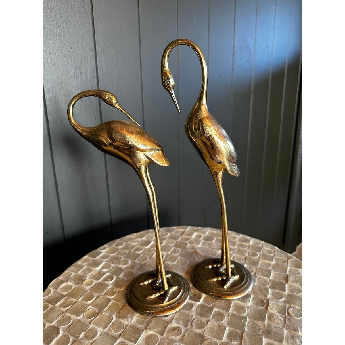 Elegant Mid - Century Solid Brass Crane Pair – Hollywood Regency Sculptural Decor | Bazaa | Designer, Vintage and Antique Furniture