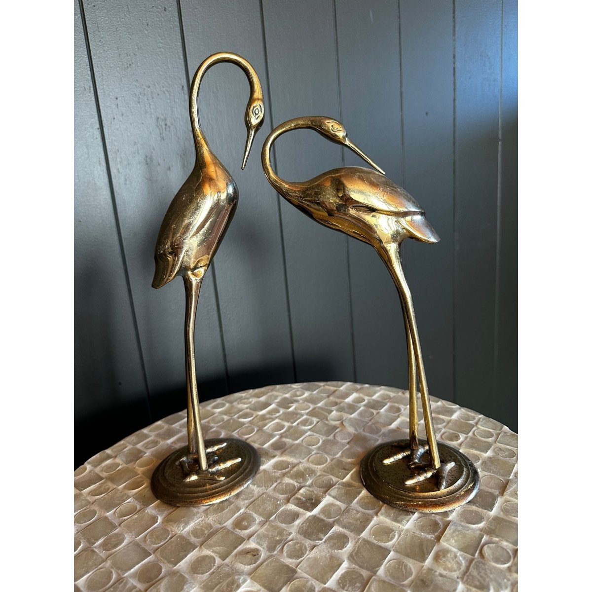 Elegant Mid - Century Solid Brass Crane Pair – Hollywood Regency Sculptural Decor | Bazaa | Designer, Vintage and Antique Furniture