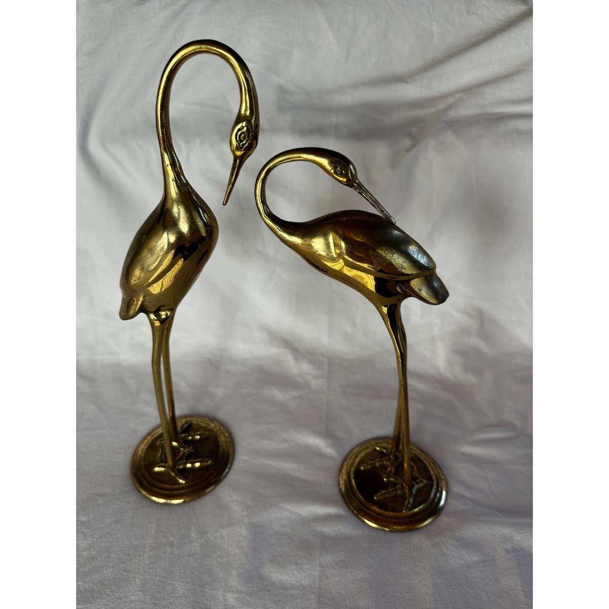 Elegant Mid - Century Solid Brass Crane Pair – Hollywood Regency Sculptural Decor | Bazaa | Designer, Vintage and Antique Furniture