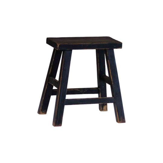 Elm Wood Old Rectangular Stool | Blackwash