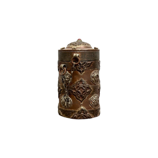 Embellished Copper & Bronze Nepalese Rice Container
